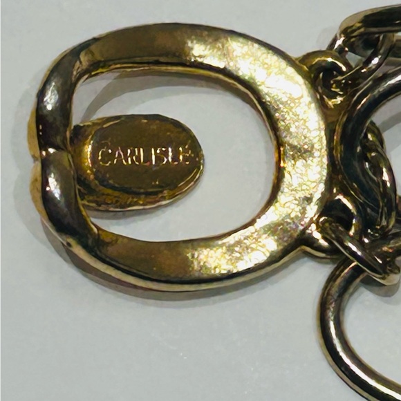 Carlisle Gold & Silver Metal Triple Chain Necklace with Pebble Brown Links NWOT - Picture 2 of 9